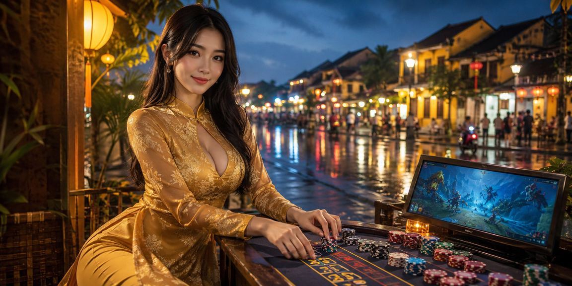 Người dùng mặc áo dài tại Hội An theo dõi trận esports và đặt kèo trên điện thoại